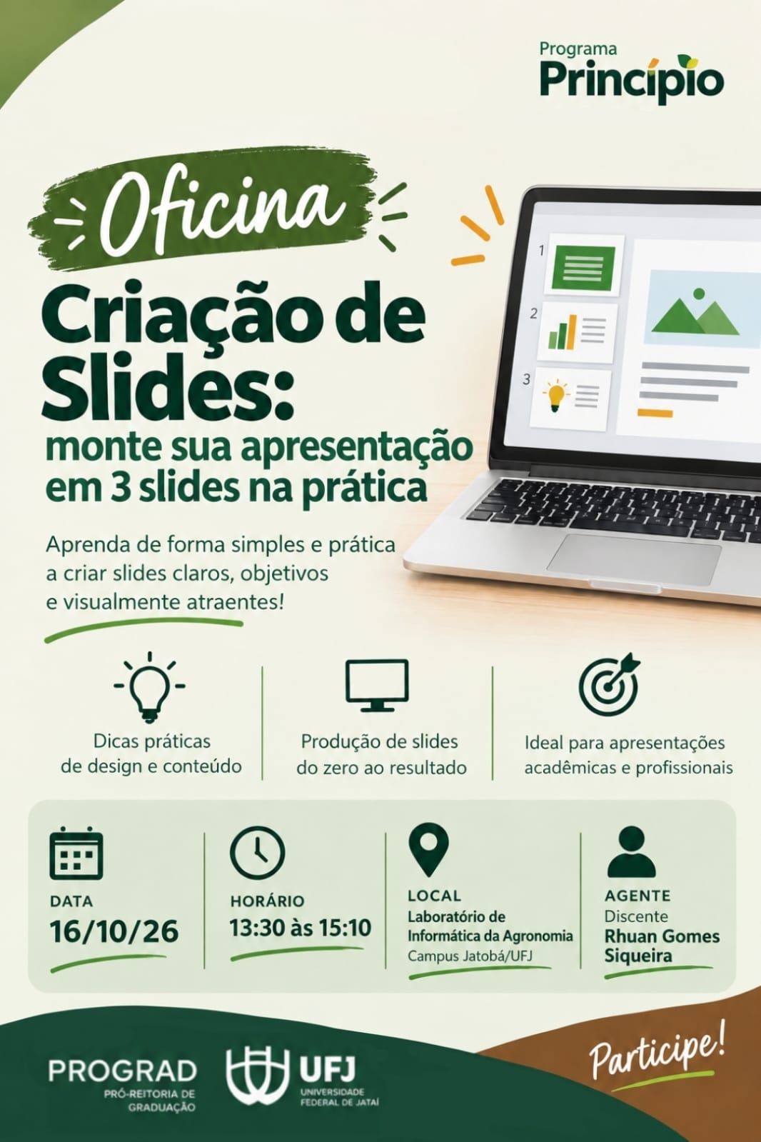 Banner do evento Criação de Slides: monte sua apresentação em 3 slides na prática